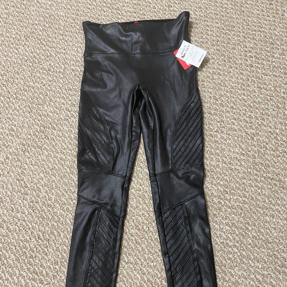 Spanx Faux Leather Moto Leggings Size Small Petite - Picture 5 of 8